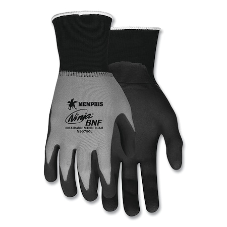 Mcr Safety Gloves, Nitrile; Nylon; Spandex, Black/Gray, Small 12 PK N96790S
